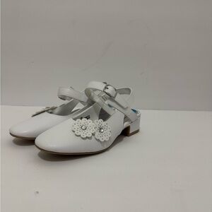White Floral Embellished Mary Jane Shoes